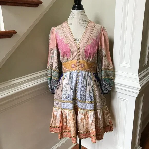 Zimmermann Pink and Blue Patterned Mini Dress - Picture 5 of 15